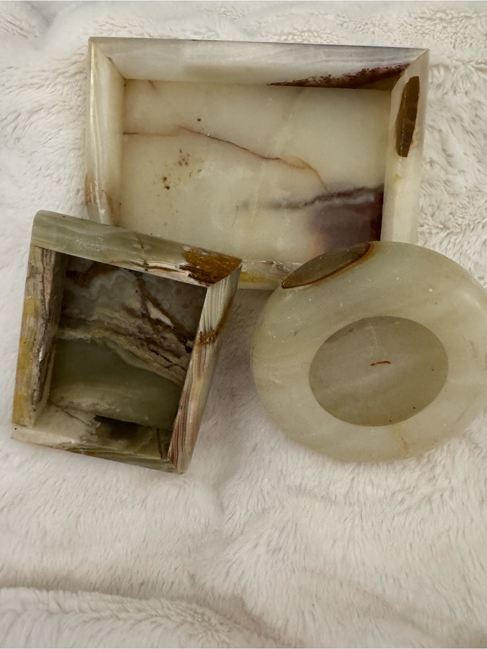 Cream Onyx Vanity Tray and Accessories Set - Neutral Stone Finish - Picture 2 of 8